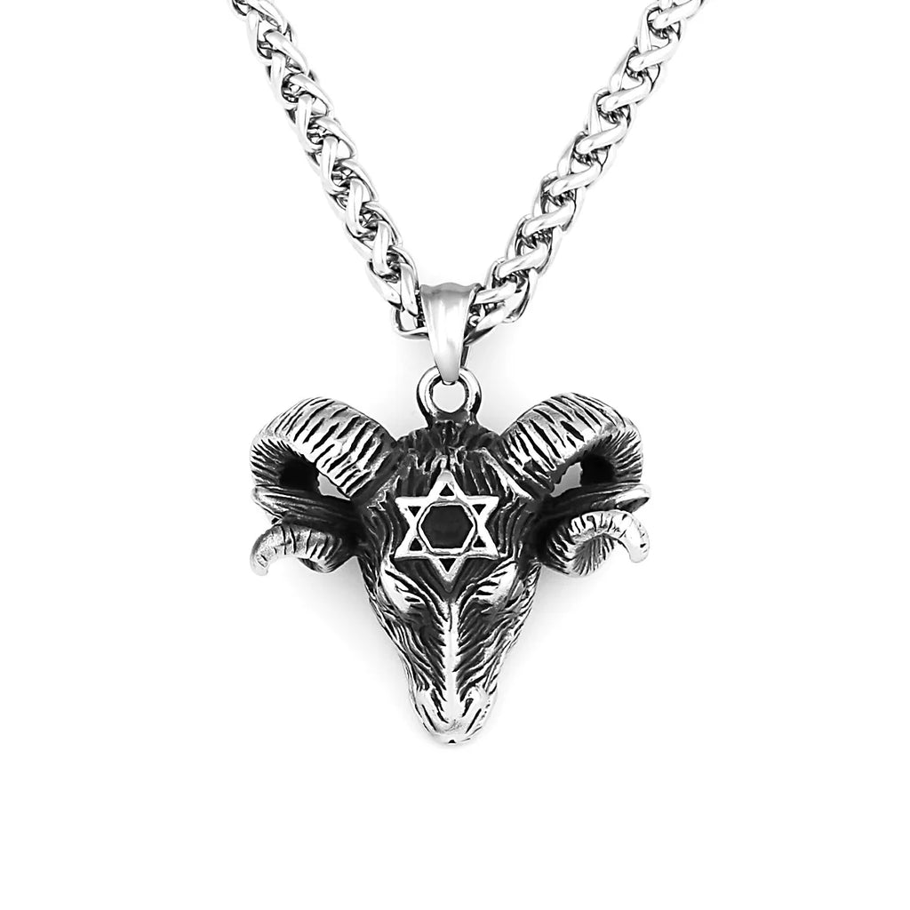 Vintage 316L Stainless Steel Goat Necklace Hanging Men Chain Street Hip Hop Style Gothic Skull Pendant Jewelry Accessories