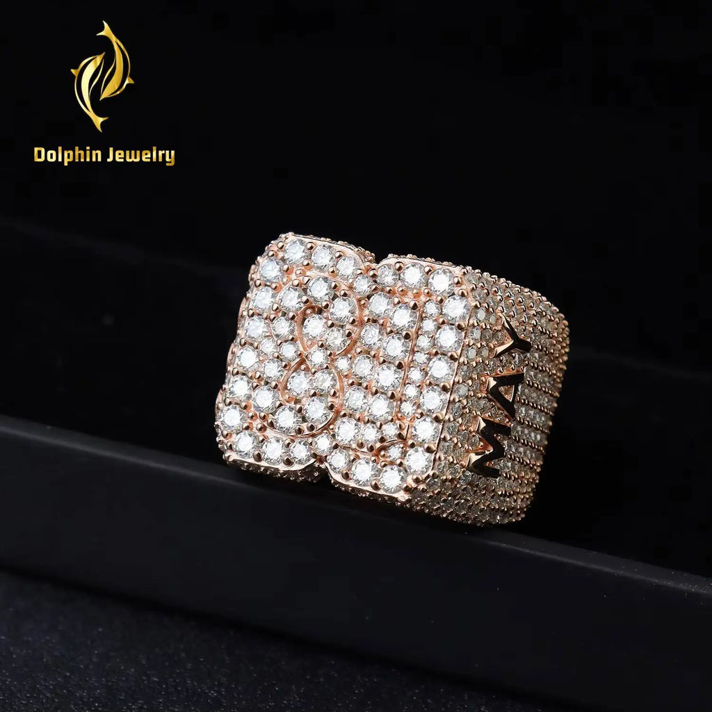 Moissanite Ring Custom Iced Out Name Ring Full Paved VVS Moissanite Hip Hop Personalized Letter Ring for Men Women