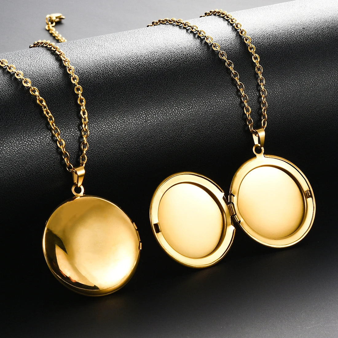 1Pc Stainless Steel Round Photo Frame Locket Pendant Necklace For Men Women S/M/L Mirror Polish Openable Memorial Chain Jewelry