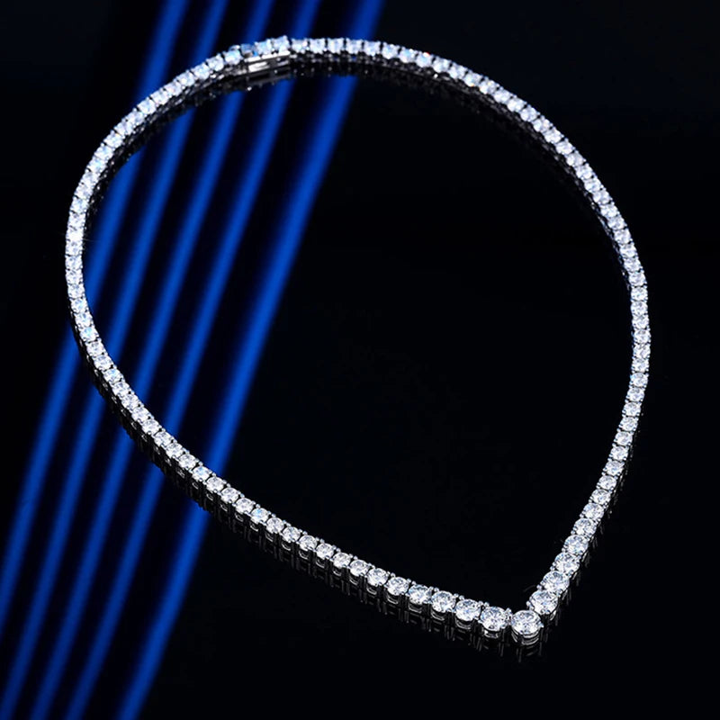 NeeTim Moissanite Tennis Necklace for Women 925 Sterling Silver with White Gold Plated Size Luxury Diamond Neck Chain