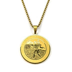 Catholic Saint Christopher Protect Us Round Pendant Necklace for Women Men Stainless Steel Gold Color Amulet Chain