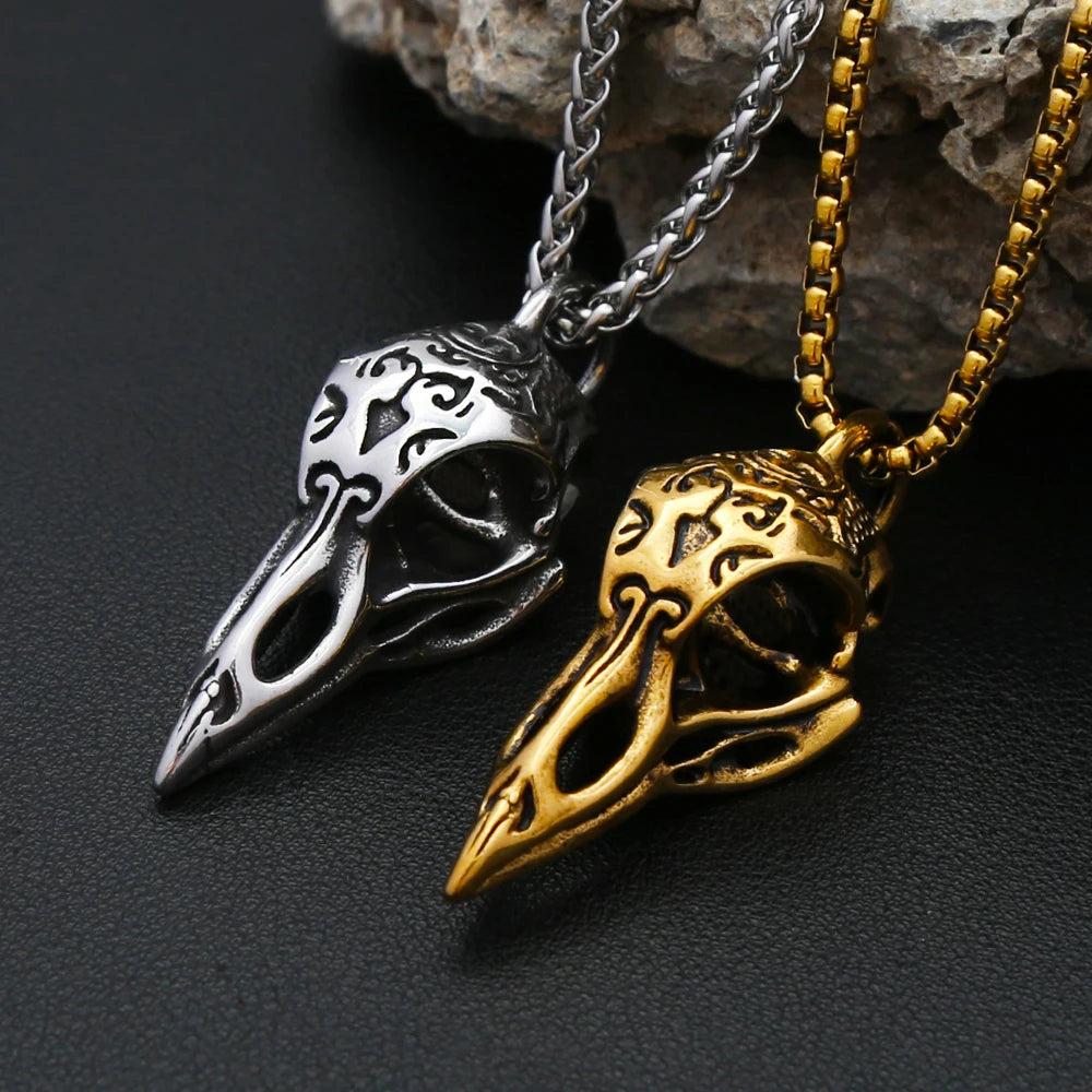 Raven Skull Pendant — Stainless Steel