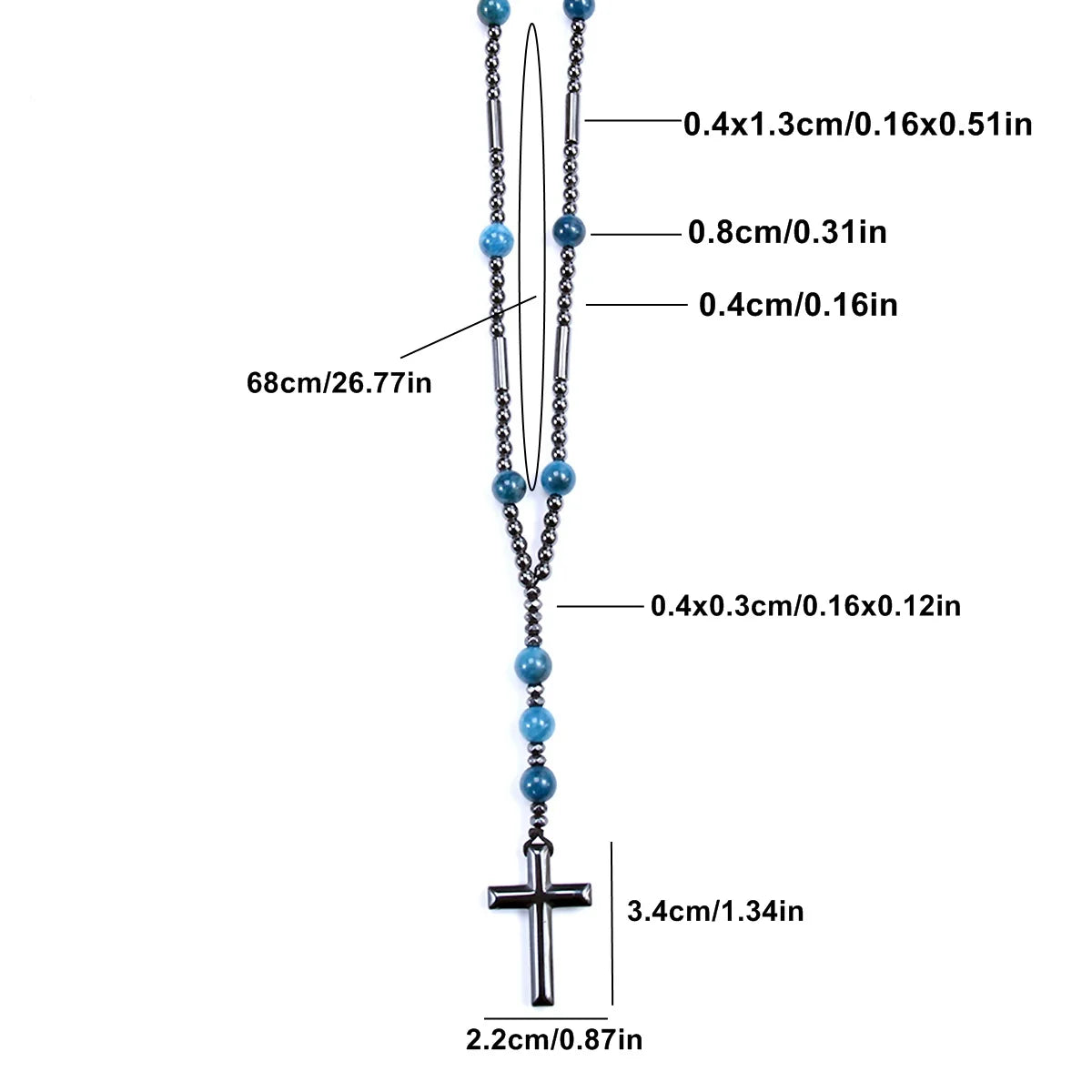 Black Hematite Blue Stone Cross Pendant Necklace — Black-Tone