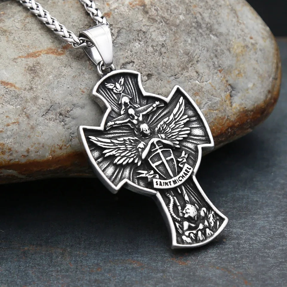 Cross Steel Pendant Vintage 316L Saint Michael
