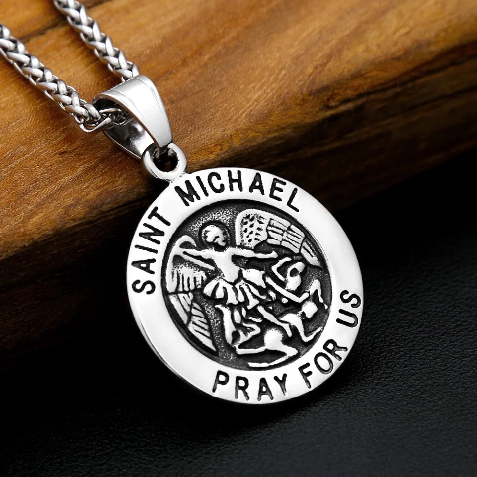 Vintage 316L Stainless Steel Archangel St.Michael Pendant Necklaces For Men Women Fashion Punk Amulet Jewelry Gifts Dropshipping