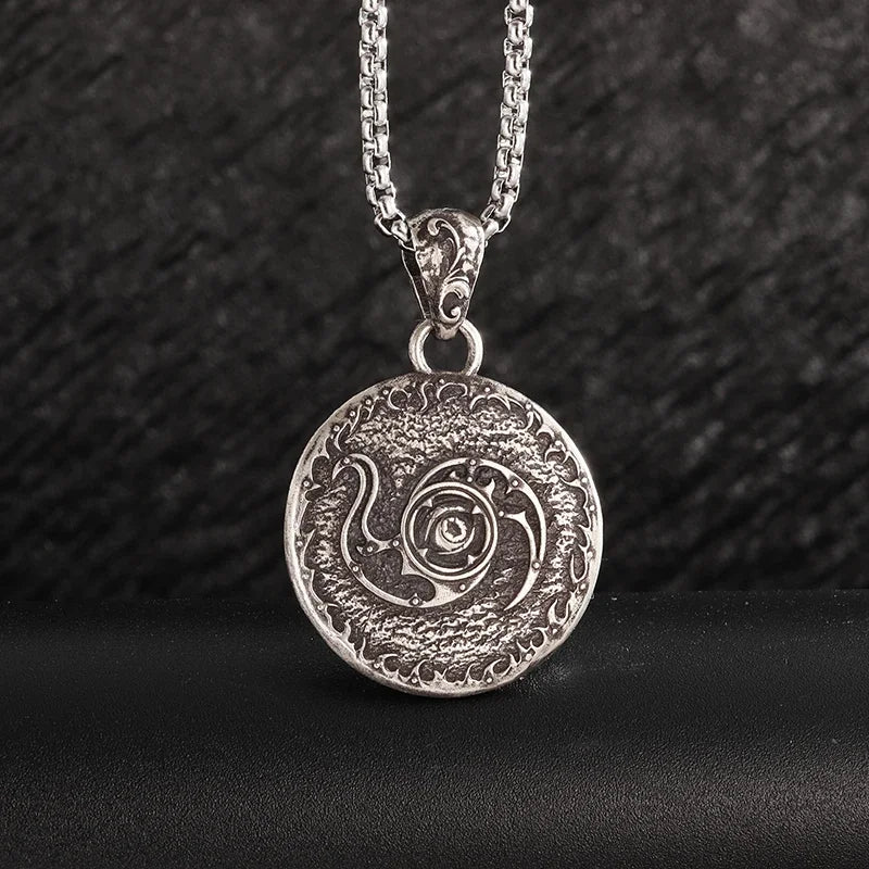 Sun Hugging Moon Round Pendant — Stainless Steel
