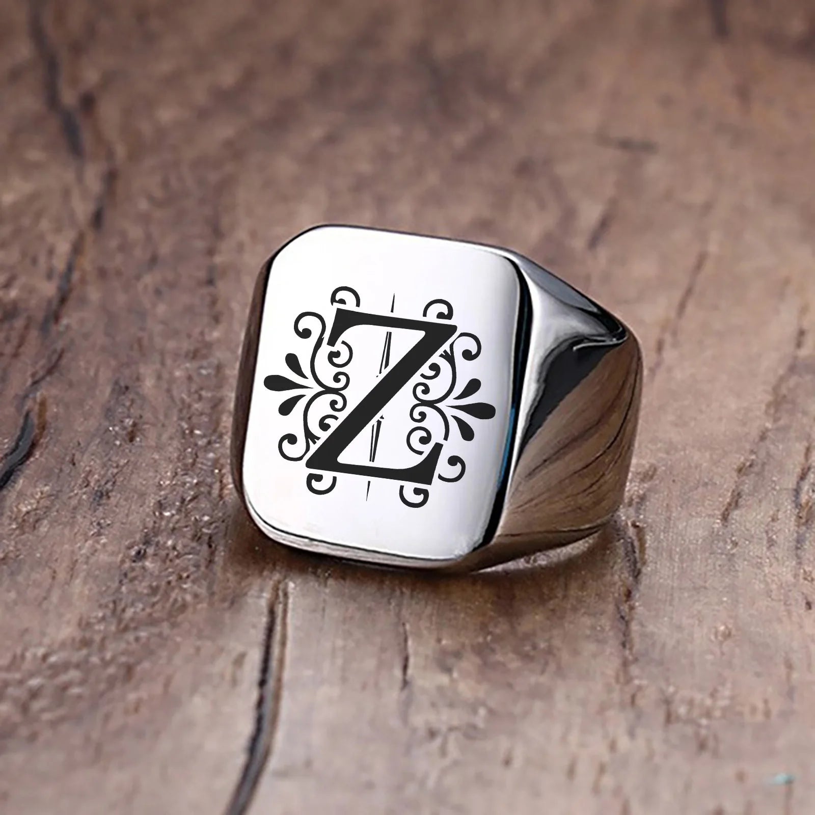 Alphabet Signet Ring — Stainless Steel