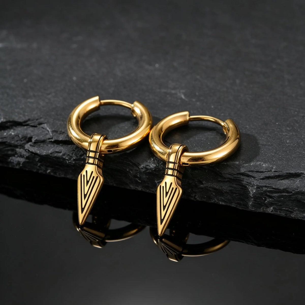 Viking Spearhead Dangle Hoop Earrings — Stainless Steel