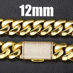 8-14mm Hip Hop Bling Iced Out 18k Gold-plated Stainless Steel Dense Cuban Miami Link Chain Necklaces for Unisex Rapper