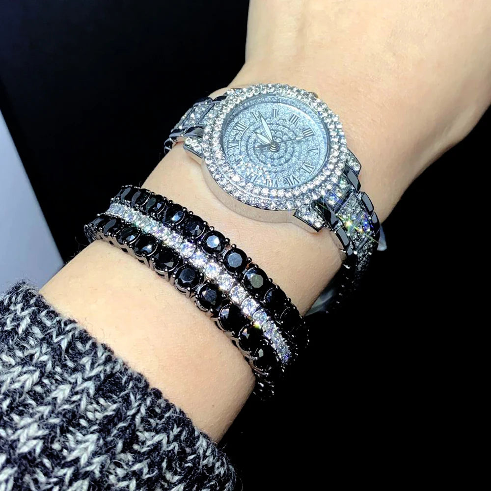 New Iced Out Bling Cubic Zirconia Tennis Chain Bracelet 5mm Black Color Charm Bangle Hip Hop For Women Men Jewelry