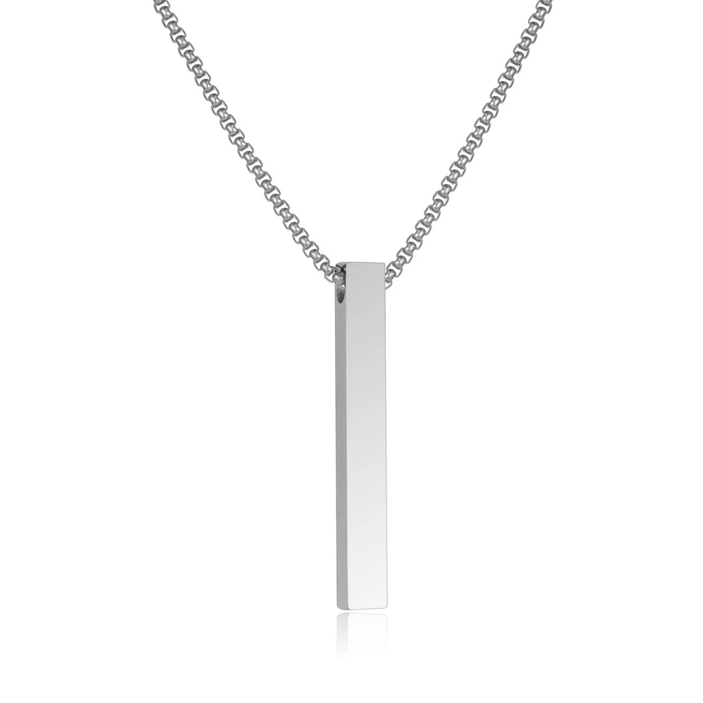 Stainless Steel 3D Bar Pendant Necklace Minimal
