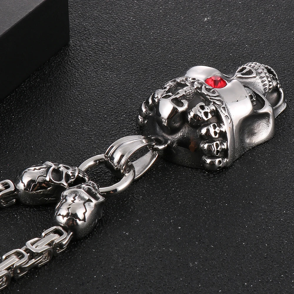 Punk Skull Head Pendants Necklaces for Men Stainless Steel Men's Pendant Necklace With 45--72CM Long Chain Halloween