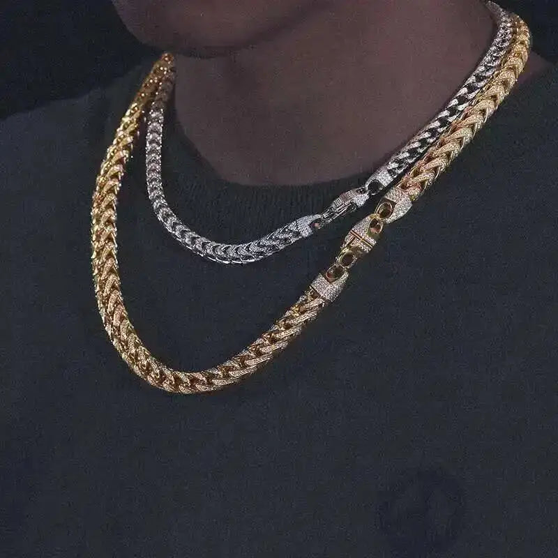 Iced Out Franco Link Chain Necklace 8mm — Two-Tone