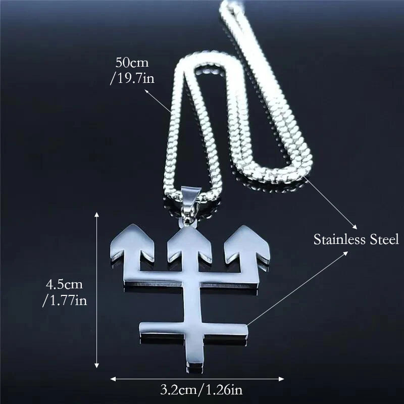 Inverted Cross Silver Chain Necklace — Stainless Steel