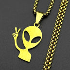 Funny Alien Yeah Pendant Necklace For Women Men Stainless Steel Silver Color Goth Streetwear Rapper Jewelry Chain