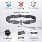 Vnox Cross Beaded Bracelet for Men Him, Dark Gothic Chain Link Jewelry, Punk Religious Statement Gift for Dad Father