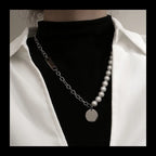 Pearl Round Brand Necklace — Stainless