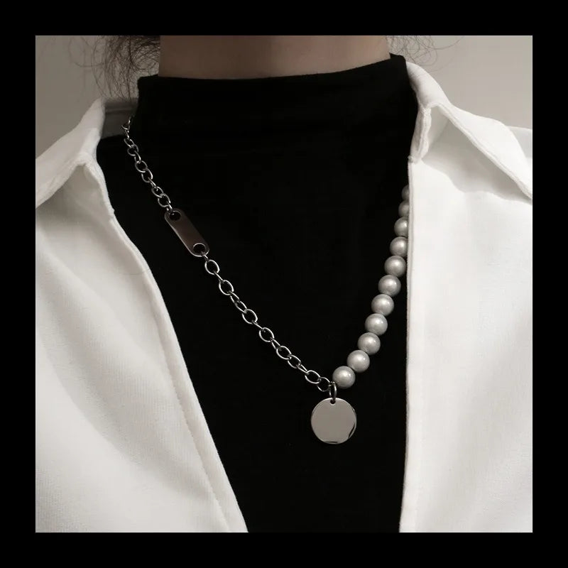 Pearl Round Brand Necklace — Stainless