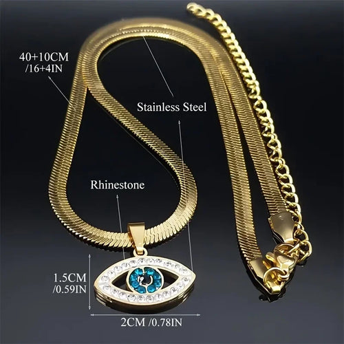 Blue Enamel Eye Pendant — Stainless Steel