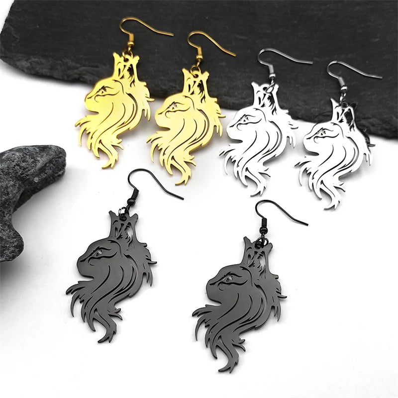 Cat Gold Earrings Cute Hollow Animal Head Drop