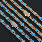 Cuban Iced Out Gold Necklace Blue Opal CZ