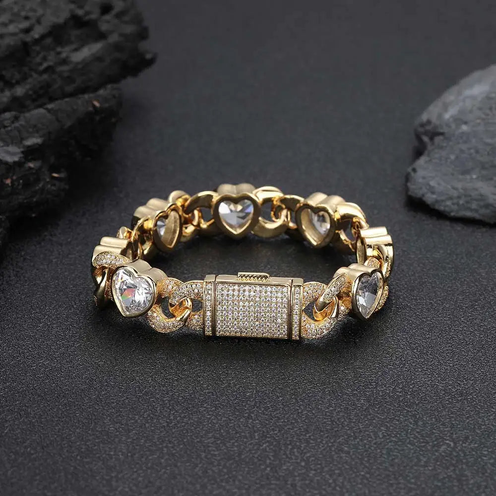 Iced Out Heart Cuban Bracelet 12MM Stainless Steel