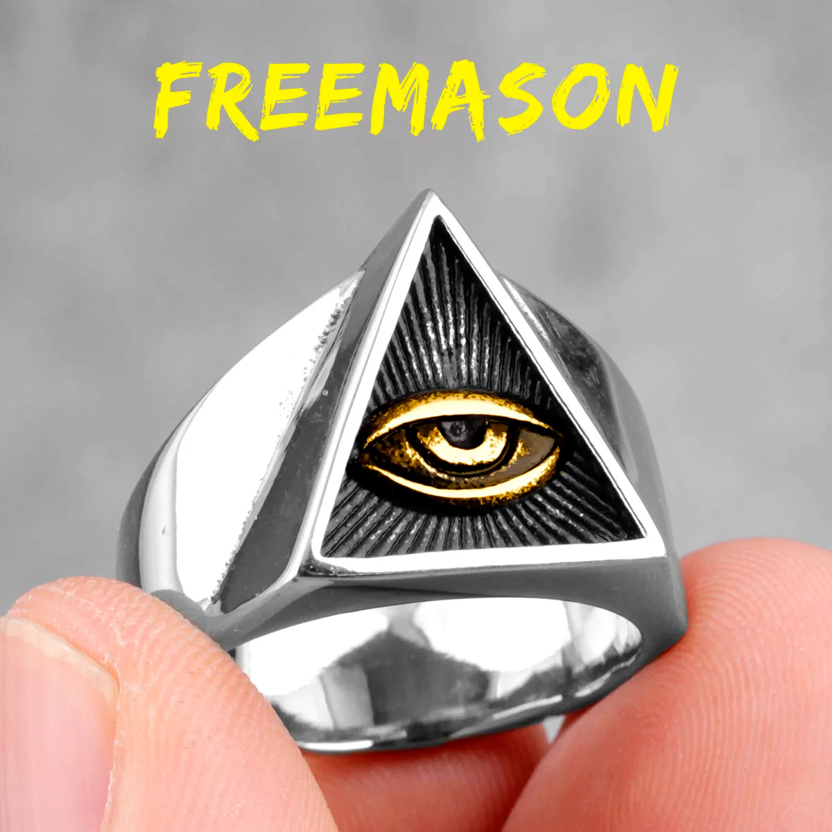Freemason Illuminati Triangle Ring — Stainless Steel