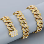 Hip Hop Rock Men's CZ Necklace & Bracelet Jewellery Set Luxury Waterproof Gold Color Stainless Steel Jewelry