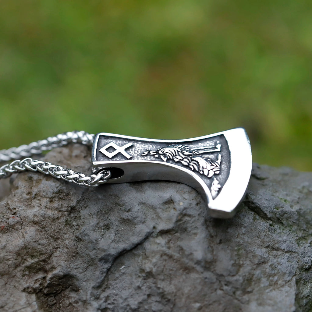 2025 NEW Men's 316L stainless-steel Viking Celtic Wolf Raven Axe Pendant Necklace scandinavian Jewelry Gift free shipping