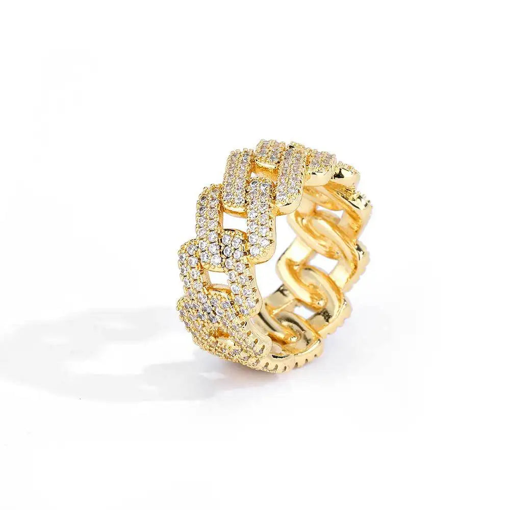 Iced Out Full CZ Cuban Link Ring 11mm — Gold-Tone