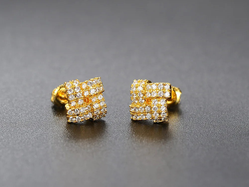 Iced Out Zircon Stud Earrings Stainless Steel CZ