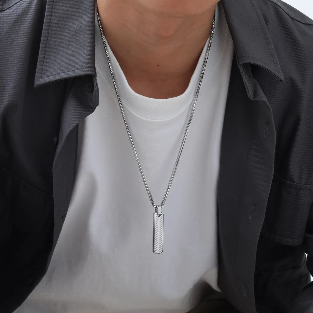 Sunburst Long Bar Pendant Necklace — Stainless Steel