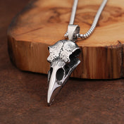 Viking Crow Head Skull Pendant Necklace — Steel