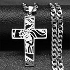 Hip Hop Punk Crown of Thorns Jesus Cross Necklace for Men Stainless Steel Gold Plated Crucifix Pendant Necklaces