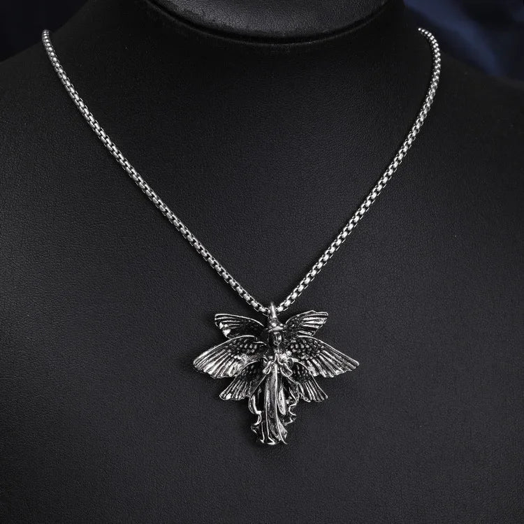 Six-Wing Angel Pendant Necklace — Stainless Steel