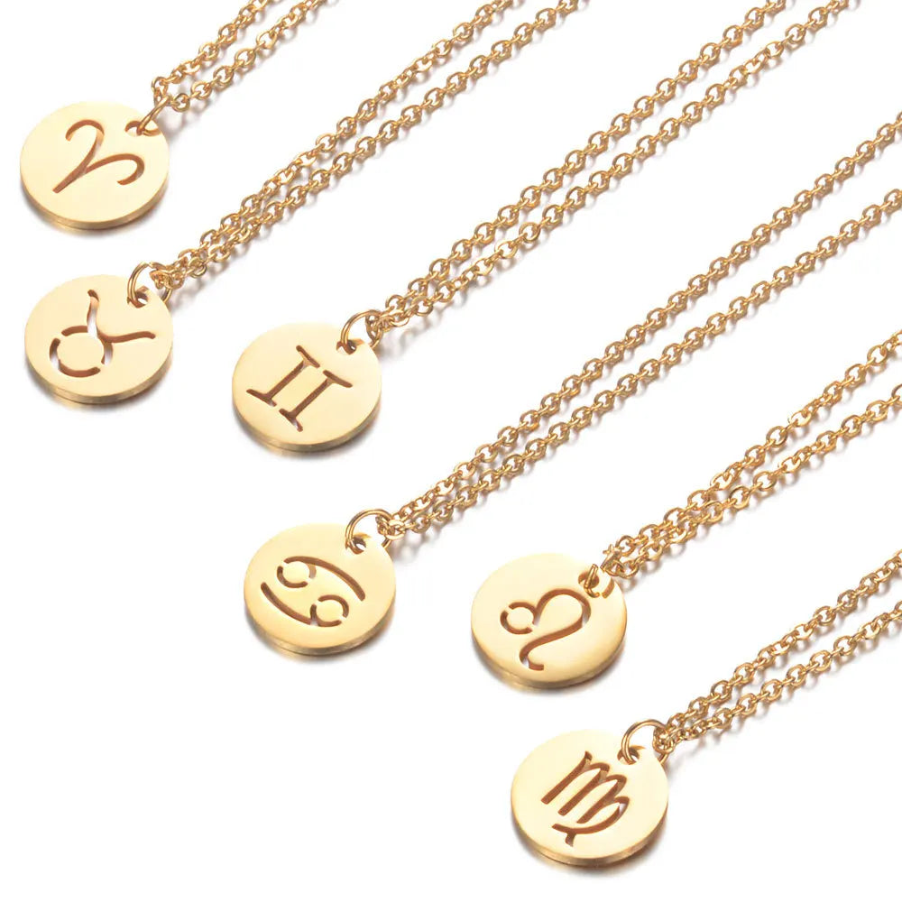 Kkjoy Stainless Steel Star Zodiac Sign Necklaces 12 Constellation Choker Pendants Necklace Aries Libra Leo Collier Birthday Gift