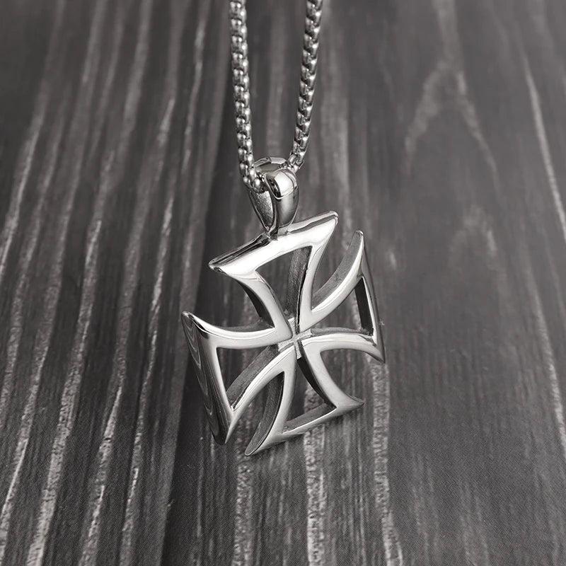 Classic Templar Cross Pendant Necklace for Men Women Vintage Crusader Paladin Spiritual Lord's Prayer Necklace