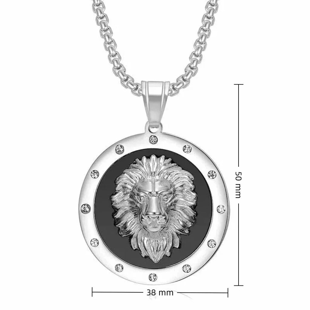 Punk Big Round Lion Head Pendant Male Gold Color Stainless Steel CZ Animal Necklaces For Men Fashion Party Jewelry Gift 2025