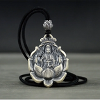 Guanyin Buddha Rope Pendant Necklace — Black