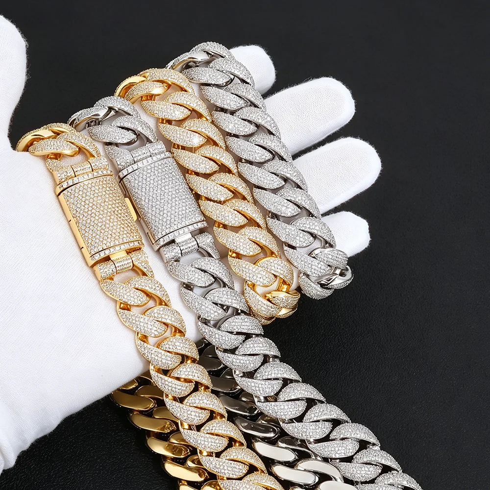 ESKEEM Customized Heavy Cuban Chain 22mm 5Rows Iced Out Cubic Cuban Link Chain Hiphop Necklace Bracelet Set Gift