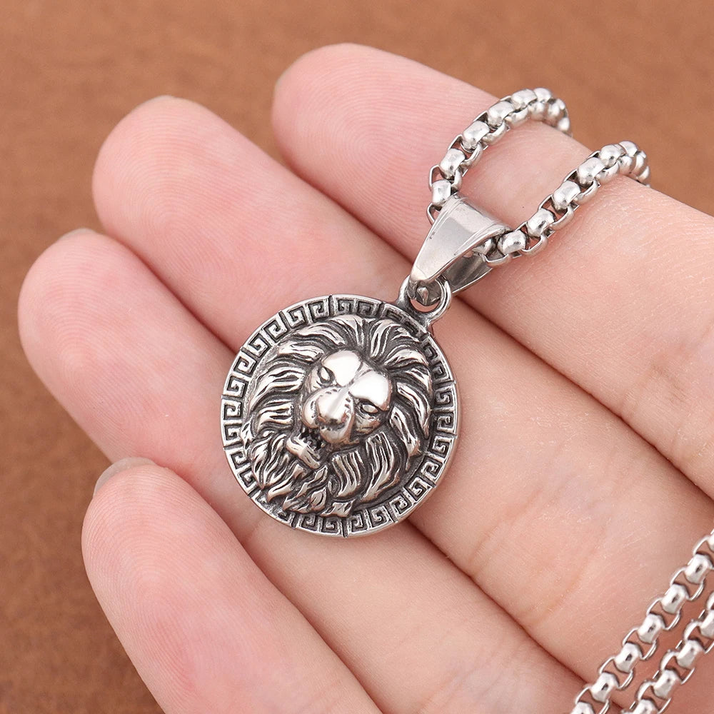 Small Lion Head Pendant Necklace — Stainless Steel