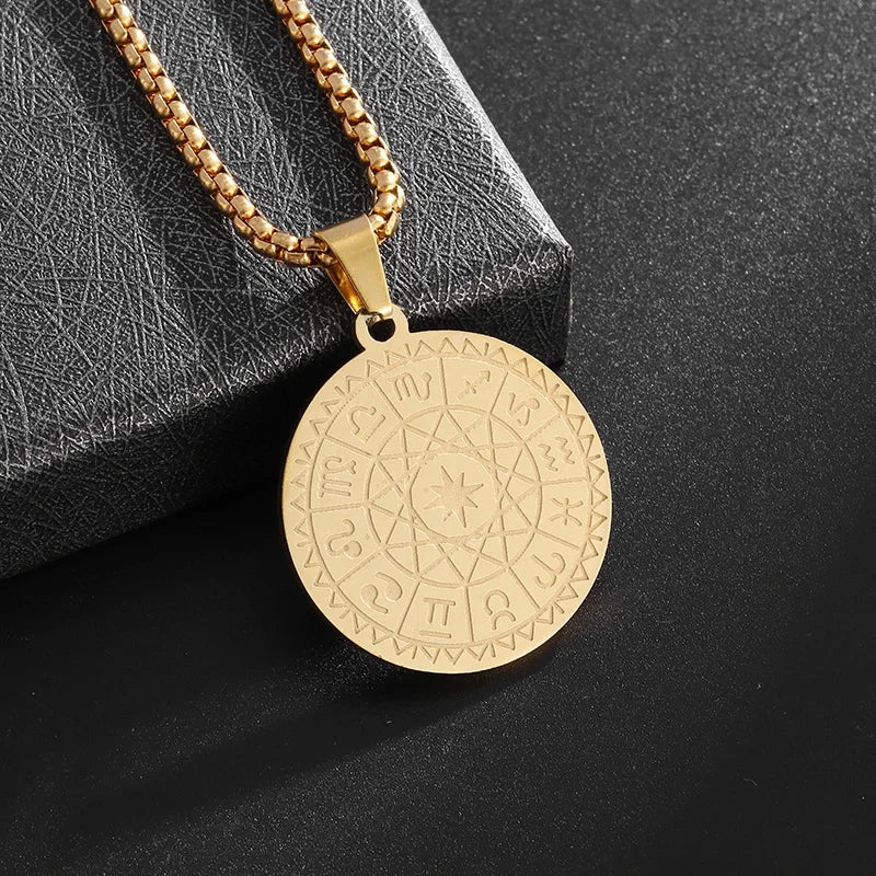 Stainless Steel Solomon Religious Seven Archangels Compass Pendant Necklace Men's Retro Lucky Amulet Jewelry