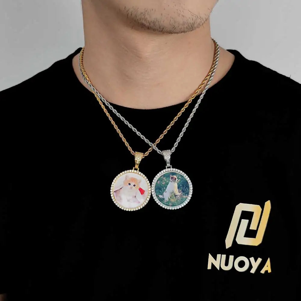 Iced Out Photo Pendant Necklace 35MM Circle