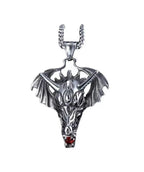 New Personality Trend Necklace Red Drill Wing Dragon Head Style Pendant Stainless Steel Titanium Steel Men's Holiday