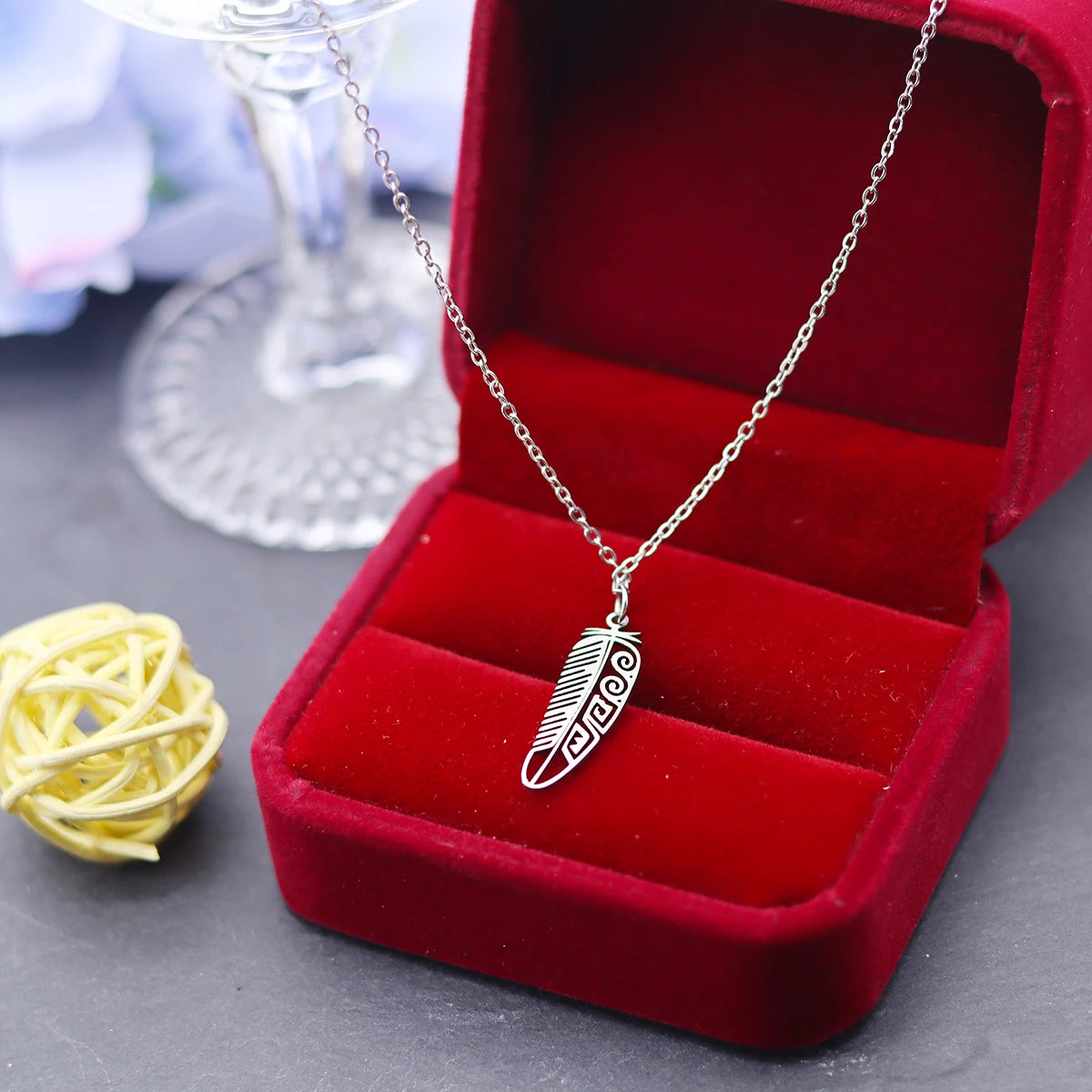 Kinitial Boho Feather Pendant Male Necklace For Women Men Stainless Steel Silver Color Leaf Chain Jewelry Gift collar