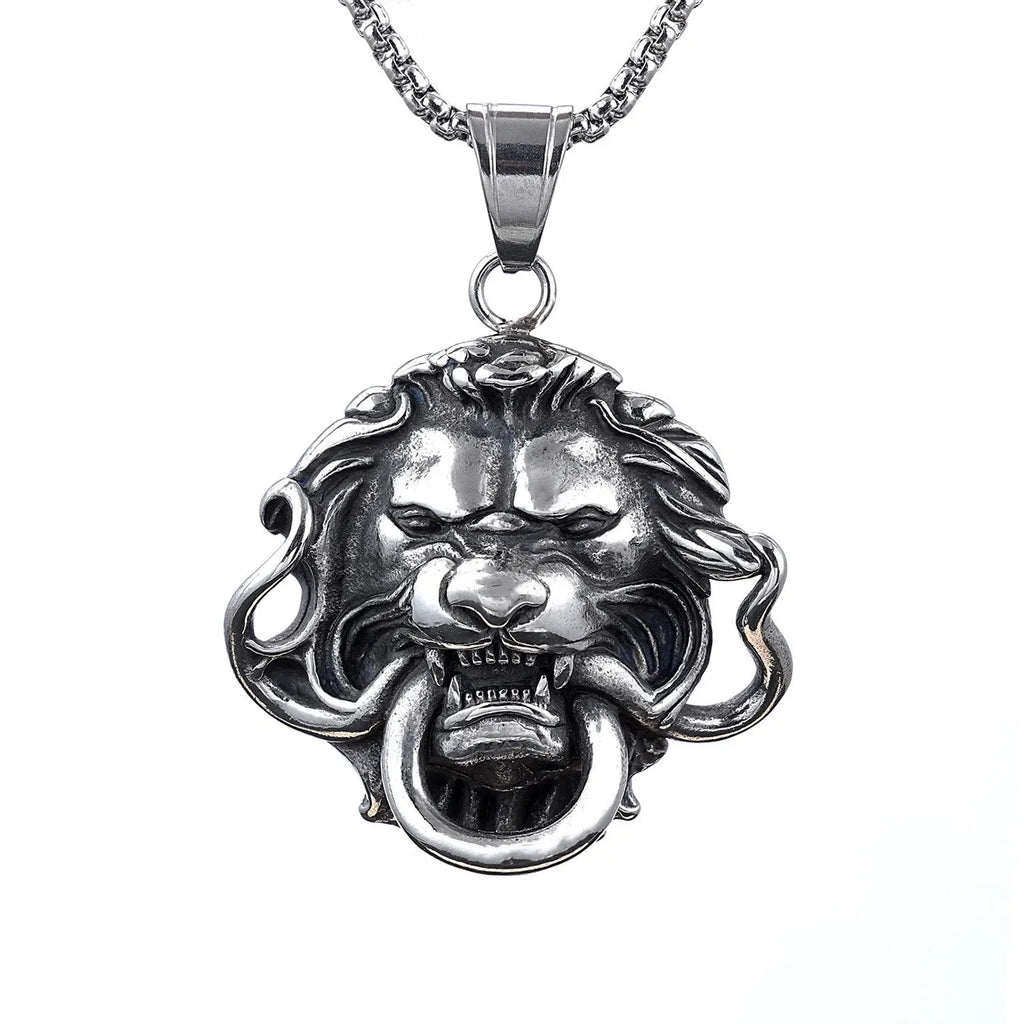 Vintage Terror Lion Head Pendant — Stainless Steel