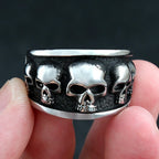 Vintage Gothic 316L Stainless Steel Biker Skull Ring For Men Cool Design Round Punk Skull Rings Fashion Jewelry Gift