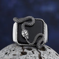 2024 New Good Detail Men's Punk Rock Black Stone Ring With 3D Snake Gothic Style 316L Stainless Steel Biker Anel Movie jewellery