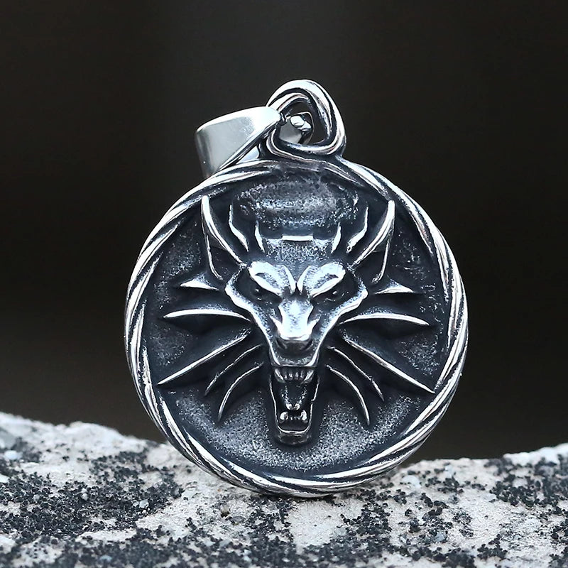 316L Stainless Steel Anime Wolf Head Pendant Necklace Vintage Choker Link Chain For Man Game Accessories Movie Boyfriend Gift