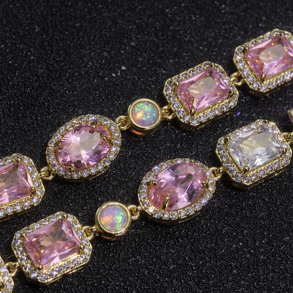 Two-Tone Iced Out Chain Necklace Opal Pink CZ